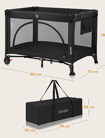 Lettino da viaggio 3 in 1 LIONELO Laura - Box per bambini - Materasso ad alta densità - Ruote - 0-36