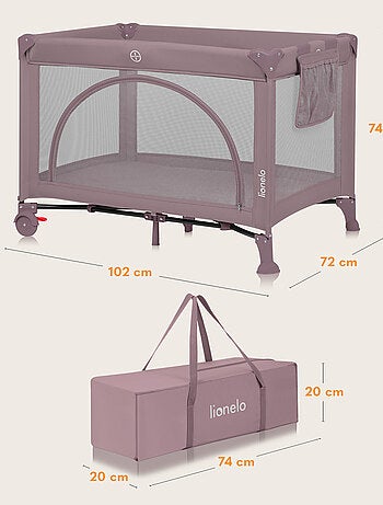 Lettino da viaggio 3 in 1 LIONELO Laura - Box per bambini - Materasso ad alta densità - Ruote - 0-36
