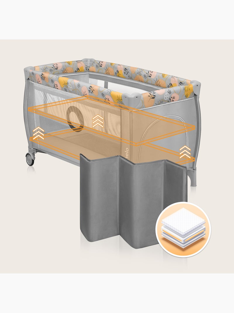 Lettino da viaggio 3 in 1 LIONELO Stefi Plus - Box per bambini - Materasso ad alta densità - Ruote - Grigio giallo - Kiabi