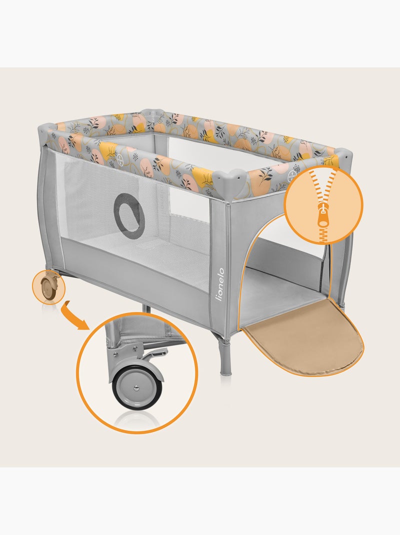 Lettino da viaggio 3 in 1 LIONELO Stefi Plus - Box per bambini - Materasso ad alta densità - Ruote - Grigio giallo - Kiabi