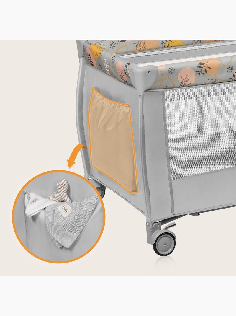 Lettino da viaggio 3 in 1 LIONELO Stefi Plus - Box per bambini - Materasso ad alta densità - Ruote - Grigio giallo - Kiabi