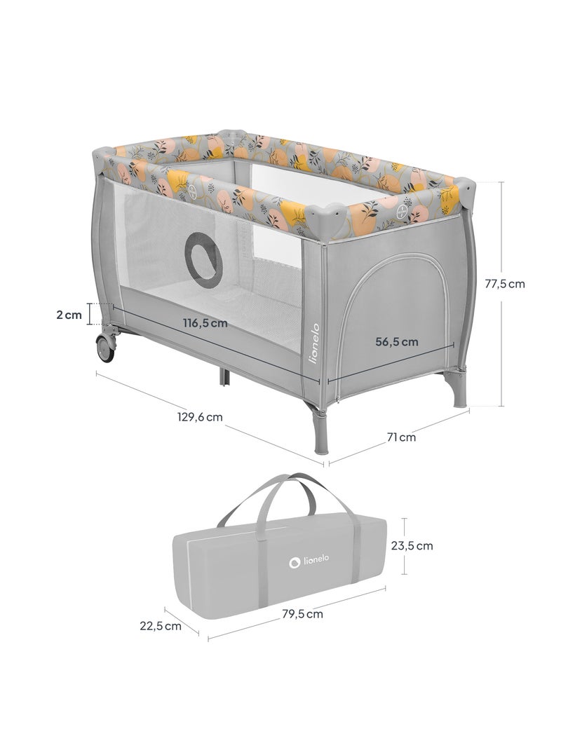 Lettino da viaggio 3 in 1 LIONELO Stefi Plus - Box per bambini - Materasso ad alta densità - Ruote - Grigio giallo - Kiabi