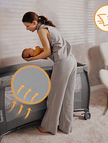 Lettino da viaggio 3 in 1 LIONELO Stefi Plus - Box per bambini - Materasso ad alta densità - Ruote -