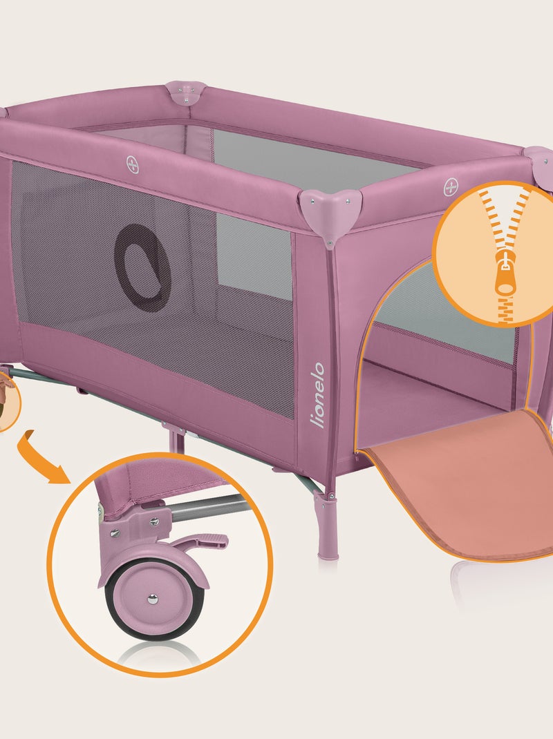 Lettino da viaggio 3 in 1 LIONELO Stefi Plus - Box per bambini - Materasso ad alta densità - Ruote - Rosa - Kiabi