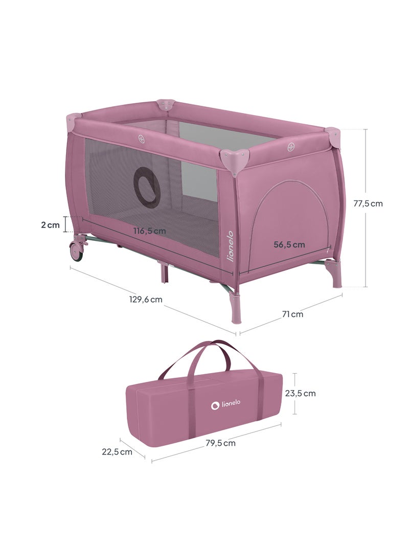 Lettino da viaggio 3 in 1 LIONELO Stefi Plus - Box per bambini - Materasso ad alta densità - Ruote - Rosa - Kiabi