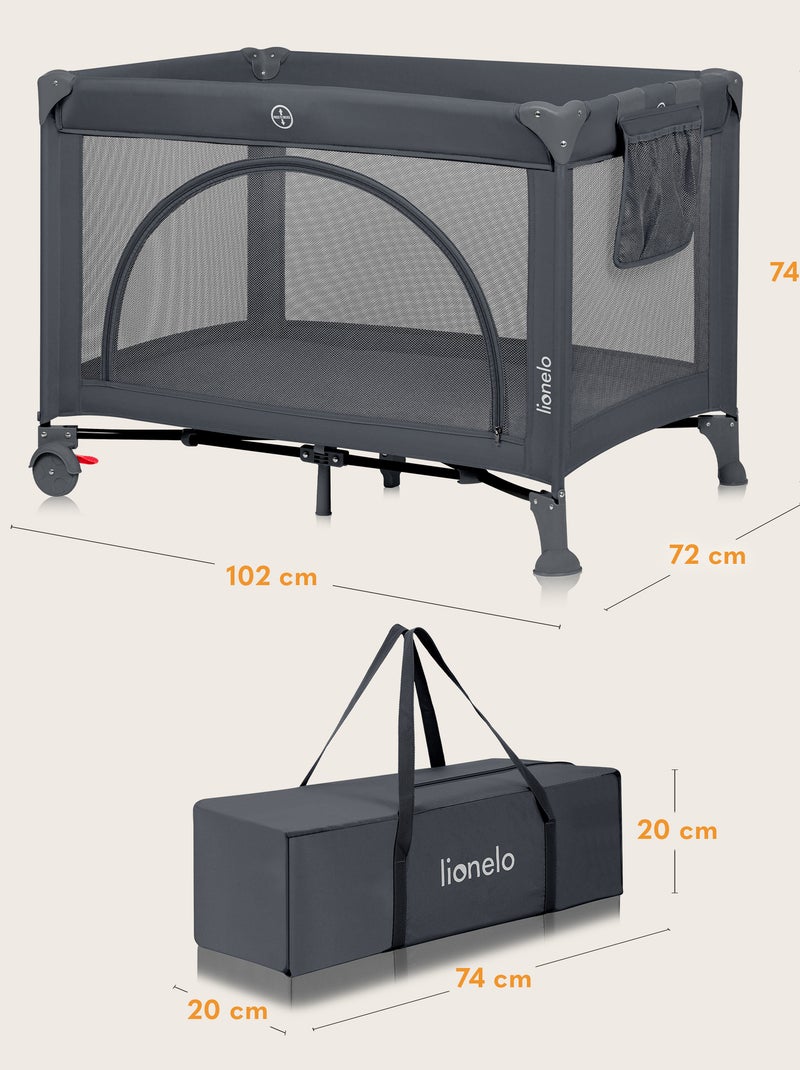 Lettino da Viaggio 3in1 LIONELO Laura - Box Neonati - Materasso - Ruote - 0-36 Mesi Grigio - Kiabi