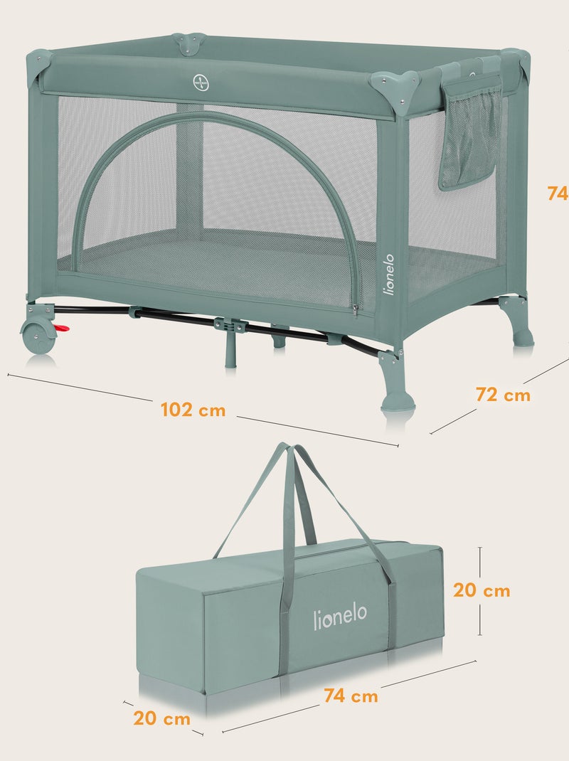 Lettino da Viaggio 3in1 LIONELO Laura - Box Neonati - Materasso - Ruote - 0-36 Mesi Verde - Kiabi