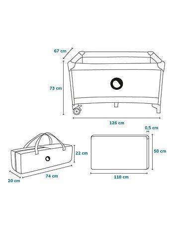 Lettino da viaggio Stefi LIONELO 2 in 1 - Box per bambini - 125 x 65 cm - Ruote - 0-36 mesi - Borsa