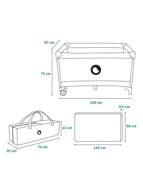 Lettino da viaggio Stefi LIONELO 2 in 1 - Box per bambini - 125 x 65 cm - Ruote - 0-36 mesi - Borsa - Kiabi