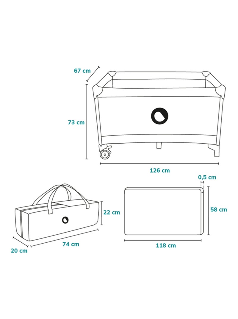 Lettino da viaggio Stefi LIONELO 2 in 1 - Box per bambini - 125 x 65 cm - Ruote - 0-36 mesi - Borsa Beige - Kiabi