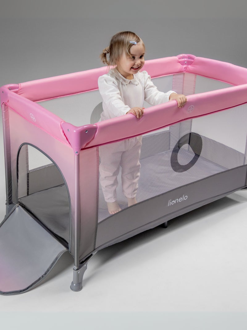 Lettino da viaggio Stefi LIONELO 2 in 1 - Box per bambini - 125 x 65 cm - Ruote - 0-36 mesi - Borsa Bianco Rosa Grigio - Kiabi