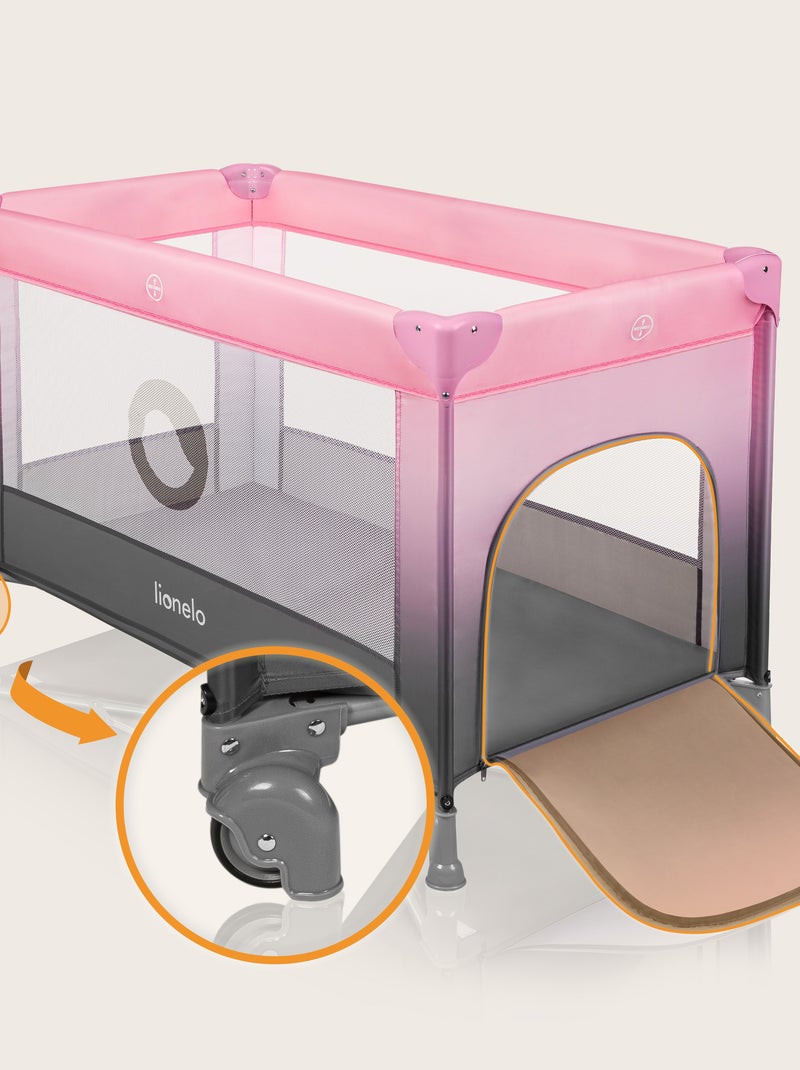 Lettino da viaggio Stefi LIONELO 2 in 1 - Box per bambini - 125 x 65 cm - Ruote - 0-36 mesi - Borsa Bianco Rosa Grigio - Kiabi