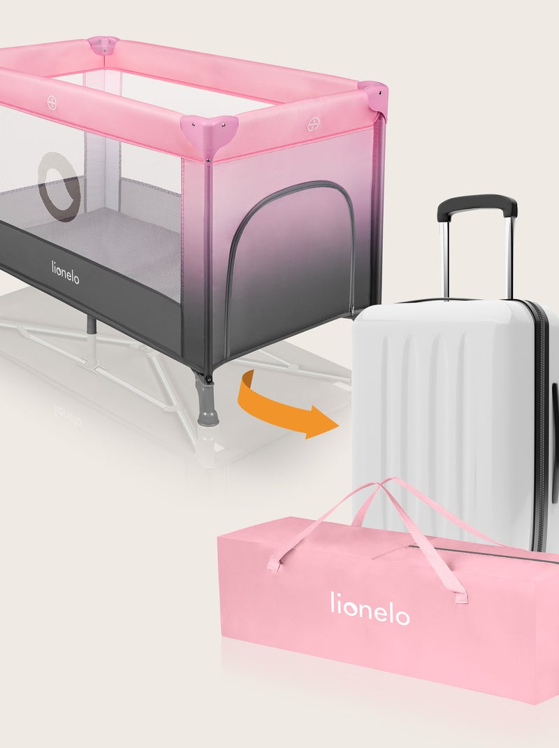 Lettino da viaggio Stefi LIONELO 2 in 1 - Box per bambini - 125 x 65 cm - Ruote - 0-36 mesi - Borsa Bianco Rosa Grigio - Kiabi