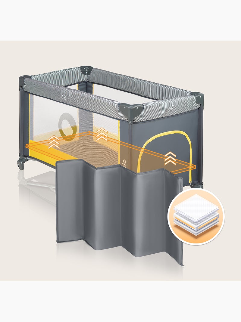 Lettino da viaggio Stefi LIONELO 2 in 1 - Box per bambini - 125 x 65 cm - Ruote - 0-36 mesi - Borsa Grigio giallo - Kiabi