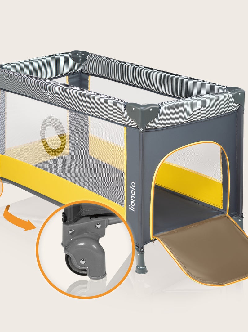 Lettino da viaggio Stefi LIONELO 2 in 1 - Box per bambini - 125 x 65 cm - Ruote - 0-36 mesi - Borsa Grigio giallo - Kiabi