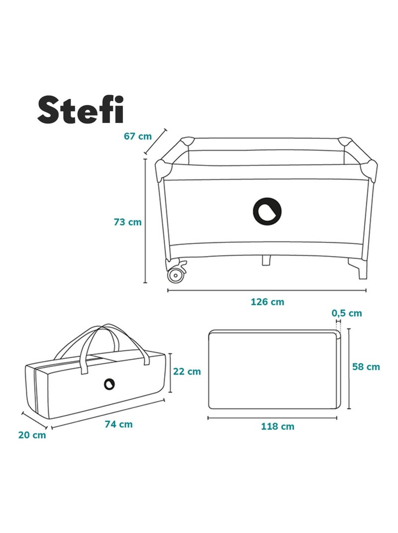 Lettino da viaggio Stefi LIONELO 2 in 1 - Box per bambini - 125 x 65 cm - Ruote - 0-36 mesi - Borsa Grigio giallo - Kiabi