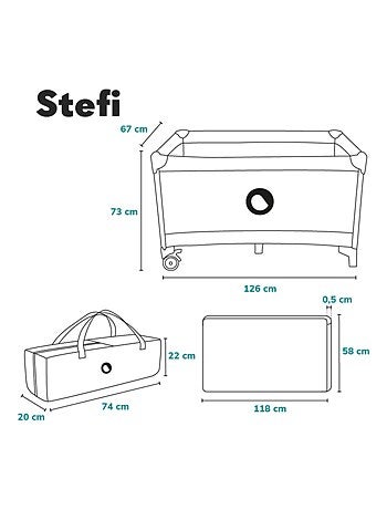 Lettino da viaggio Stefi LIONELO 2 in 1 - Box per bambini - 125 x 65 cm - Ruote - 0-36 mesi - Borsa