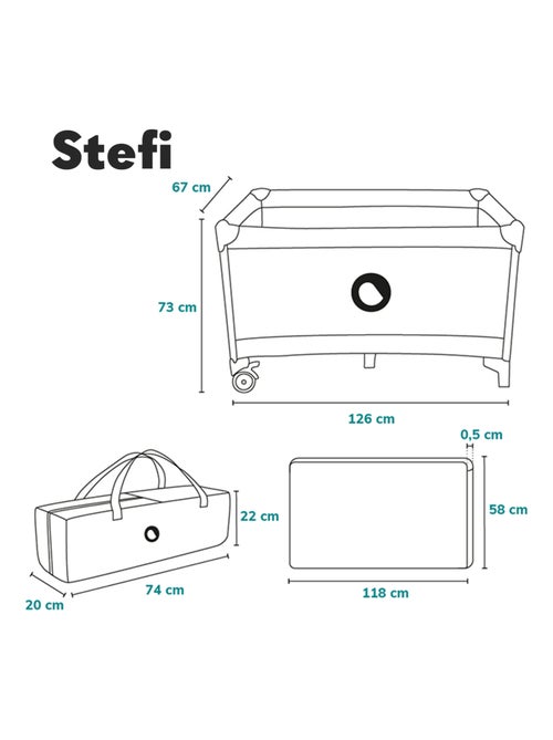 Lettino da viaggio Stefi LIONELO 2 in 1 - Box per bambini - 125 x 65 cm - Ruote - 0-36 mesi - Borsa - Kiabi