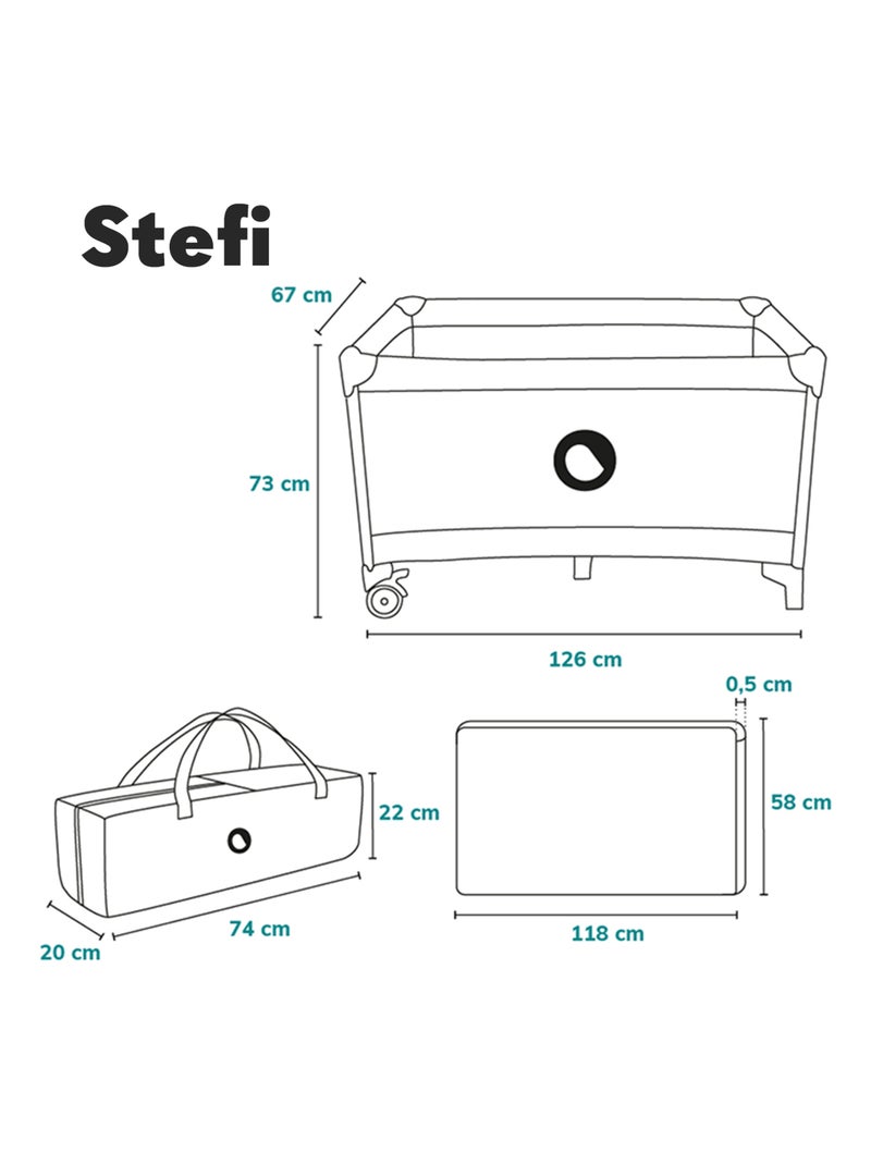 Lettino da viaggio Stefi LIONELO 2 in 1 - Box per bambini - 125 x 65 cm - Ruote - 0-36 mesi - Borsa Nero - Kiabi