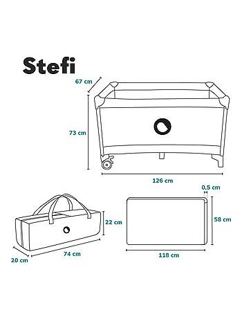 Lettino da viaggio Stefi LIONELO 2 in 1 - Box per bambini - 125 x 65 cm - Ruote - 0-36 mesi - Borsa