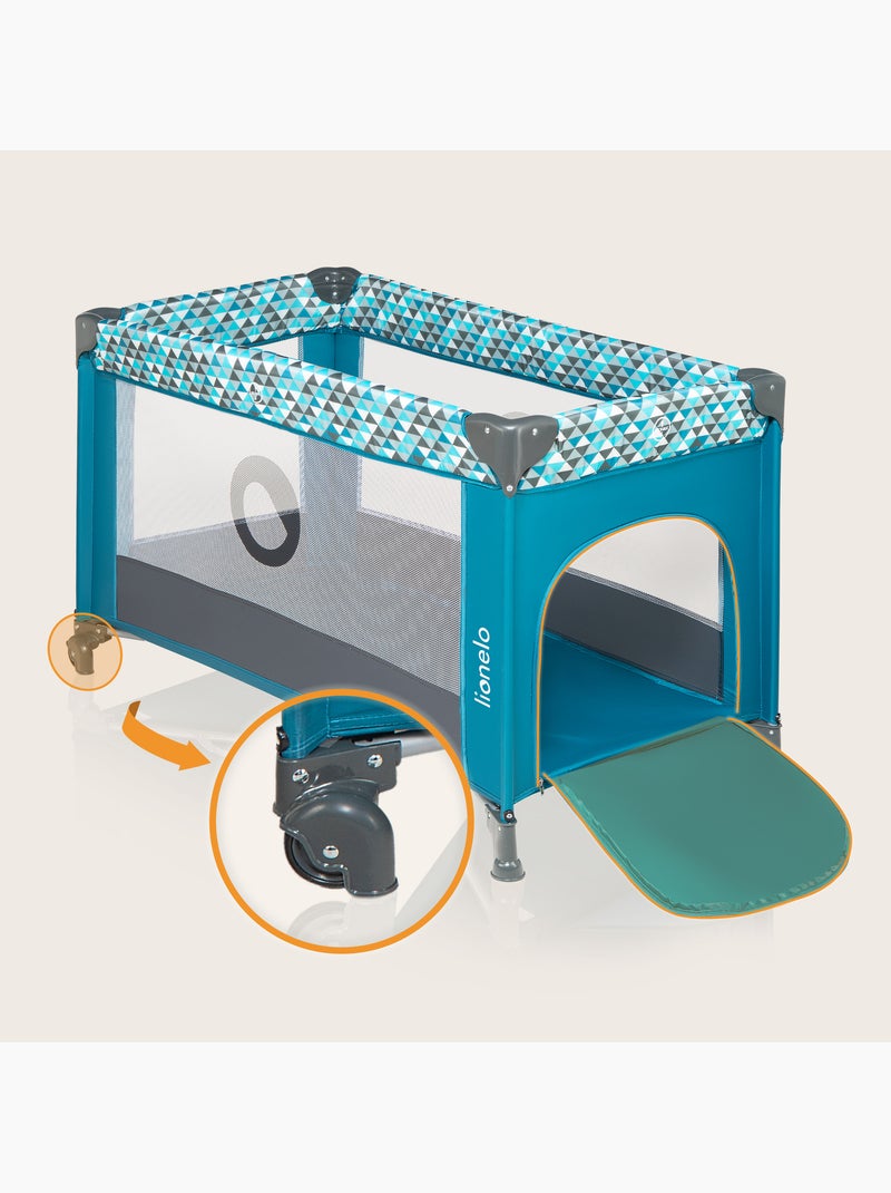 Lettino da viaggio Stefi LIONELO 2 in 1 - Box per bambini - 125 x 65 cm - Ruote - 0-36 mesi - Borsa Turchese - Kiabi
