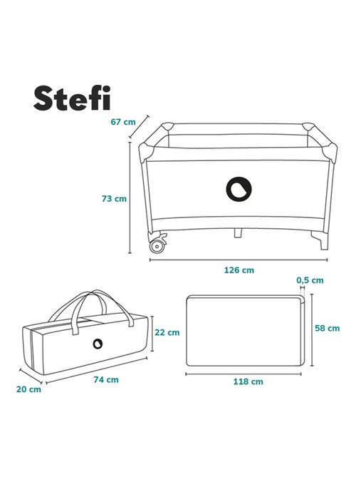 Lettino da viaggio Stefi LIONELO 2 in 1 - Box per bambini - 125 x 65 cm - Ruote - 0-36 mesi - Borsa - Kiabi