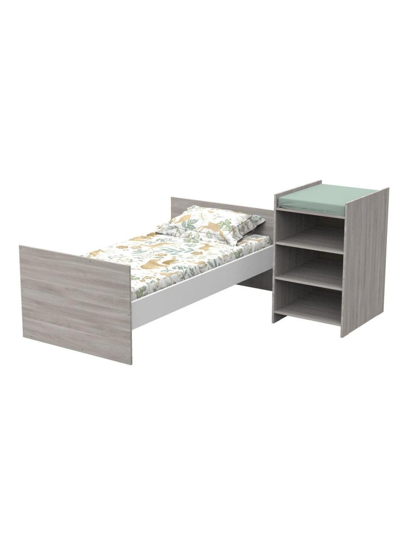 Lettino in legno 120x60 trasformabile in 90x190 con coprifasciatoio e - BABYPRICE Grigio - Kiabi