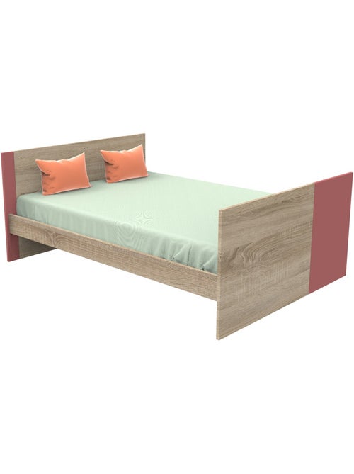 Lettino in pannelli effetto legno e rosa 140x70cm trasformabile in letto junior - SAUTHON - Kiabi