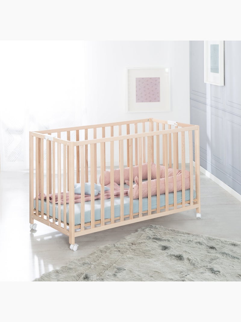 Lettino pieghevole con ruote e altezza regolabile "Roba Fold Up" Legno naturale - Kiabi