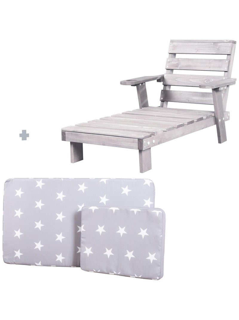 Lettino prendisole per bambini in legno massello con 2 cuscini "Roba Little Stars" Grigio - Kiabi