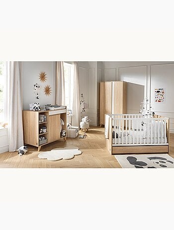 Lettino trasformabile in pannelli effetto legno e grigio 140 x 70 - SAUTHON