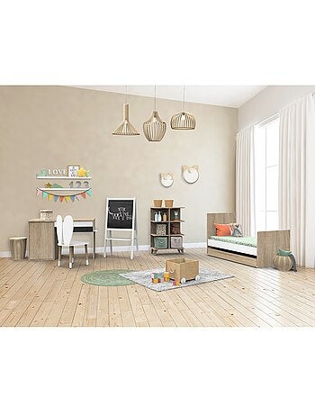 Lettino trasformabile in pannelli effetto legno e grigio 140 x 70 - SAUTHON