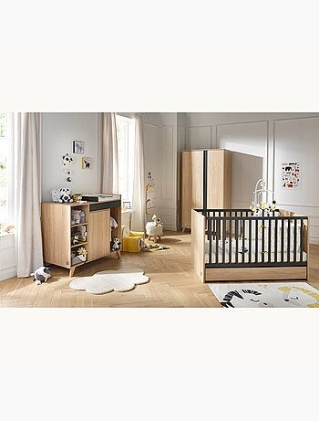 Lettino trasformabile in pannelli effetto legno e grigio 140 x 70 - SAUTHON