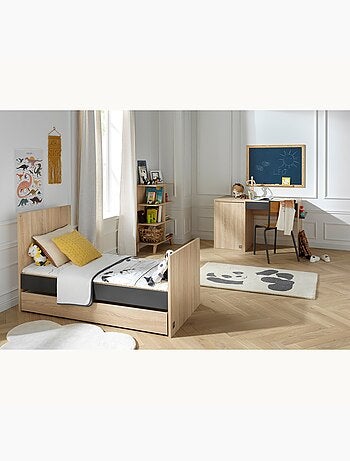 Lettino trasformabile in pannelli effetto legno e grigio 140 x 70 - SAUTHON