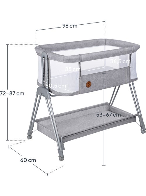 Lettino trasformabile LIONELO Luna - 0-9 kg - Materasso incluso - Altezza e inclinazione regolabili - Kiabi