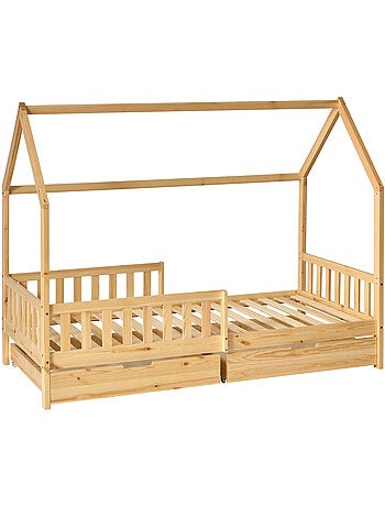 Letto a capanna per bambini bosco 2 cassetti 194,8x98x155,5 cm naturale