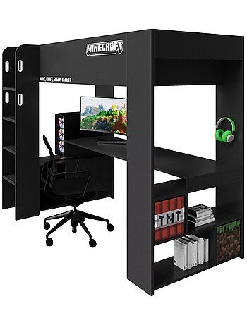 Letto a soppalco con scrivania integrata e illuminazione LED "Roba" – Minecraft