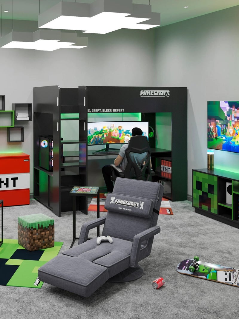 Letto a soppalco con scrivania integrata e illuminazione LED "Roba" – Minecraft Nero - Kiabi