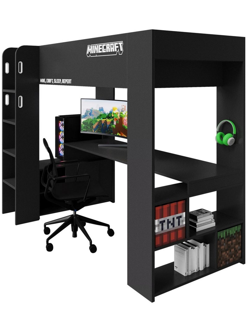 Letto a soppalco con scrivania integrata e illuminazione LED "Roba" – Minecraft Nero - Kiabi