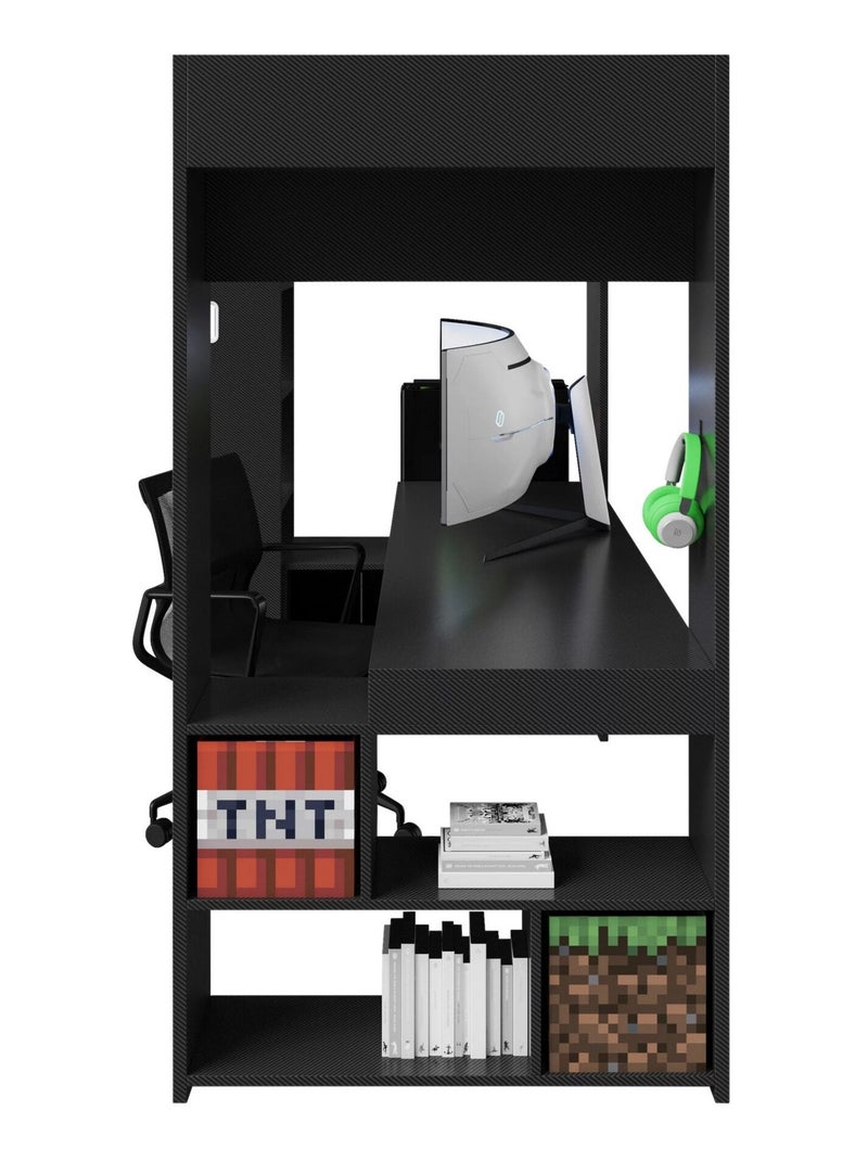Letto a soppalco con scrivania integrata e illuminazione LED "Roba" – Minecraft Nero - Kiabi