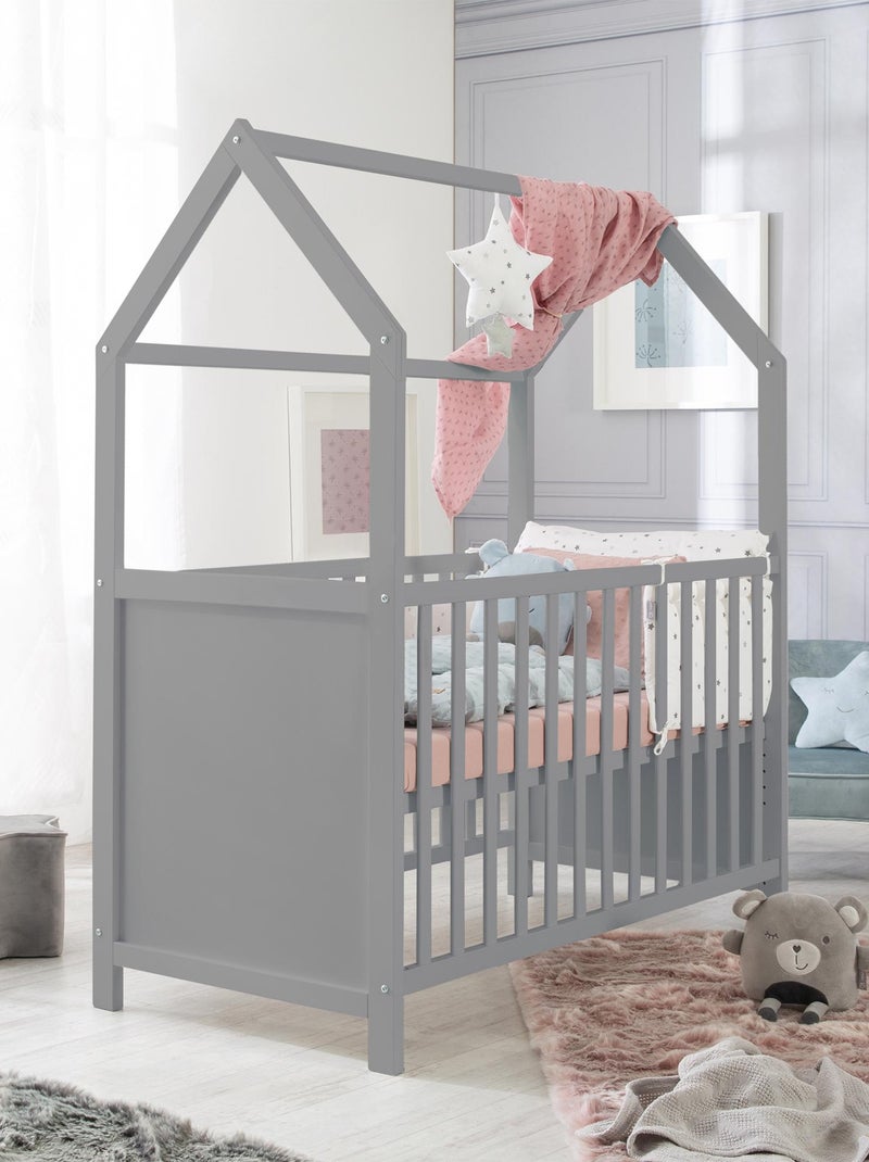 Letto bebè casetta convertibile in cododo e divanetto – altezza regolabile – "Roba" Grigio tortora - Kiabi
