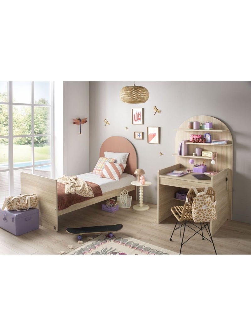 Letto Junior 90x190 - decoro in legno rovere seppia - testata ad - SAUTHON Rosso - Kiabi