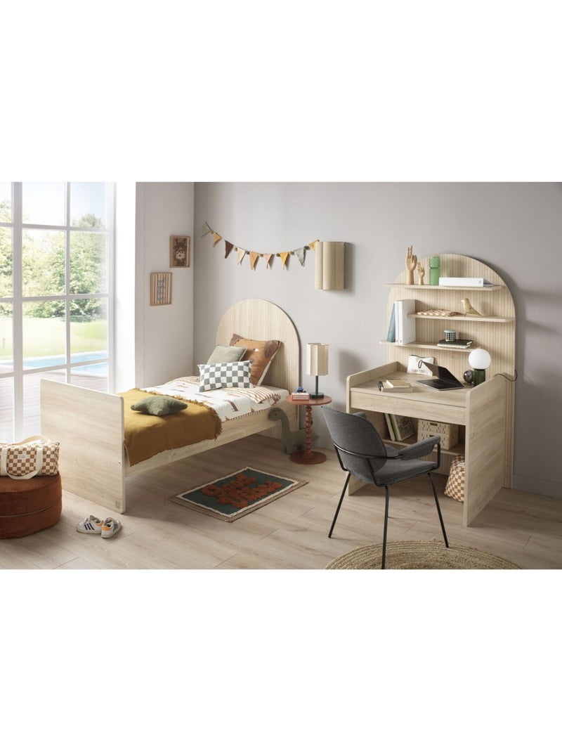Letto junior 90x190 con rete e materasso - finitura rovere seppia - testiera ad - SAUTHON Marrone - Kiabi