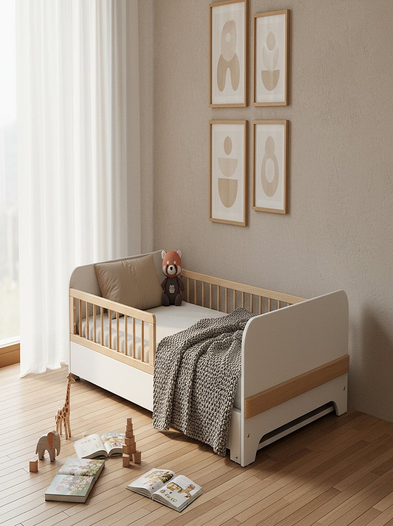 Letto per bambini a terra estensibile in legno 80x140165190 carrousel Bianco - Kiabi