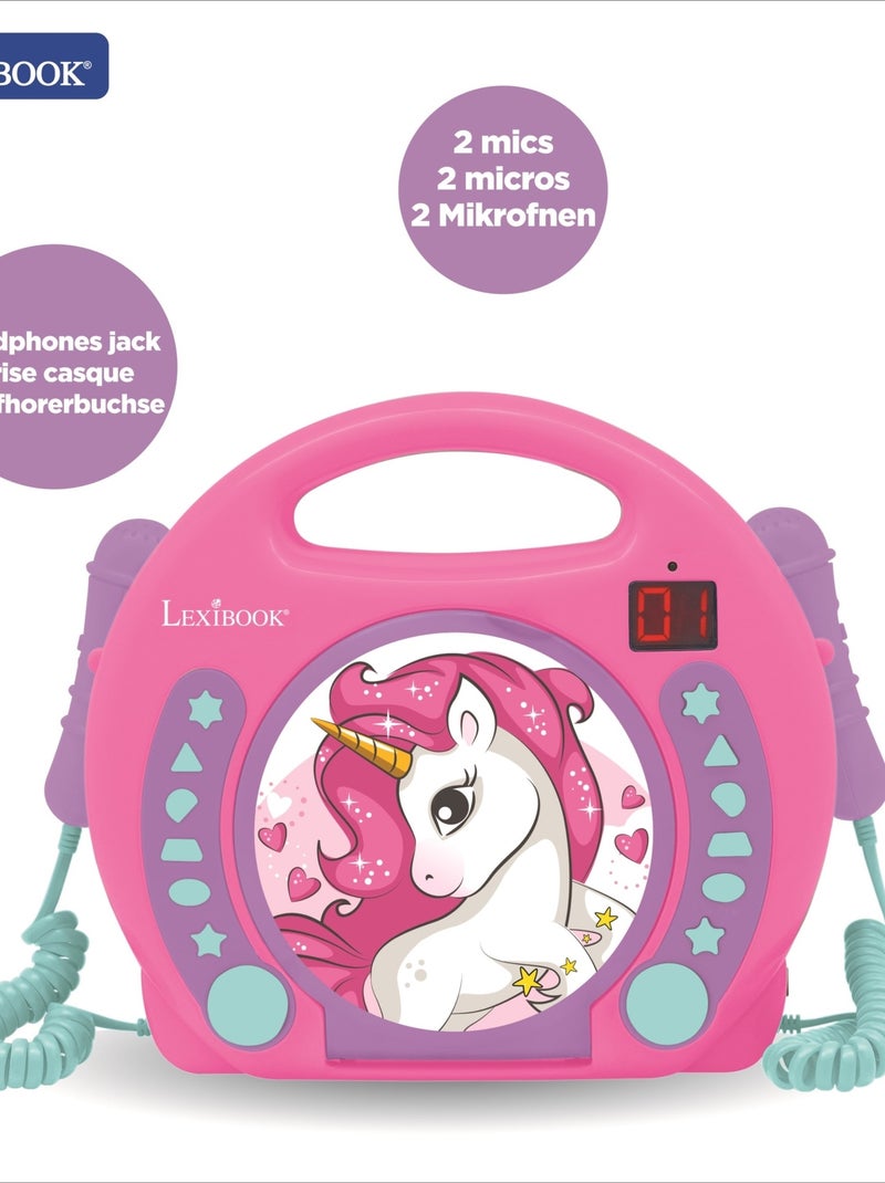Lettore CD portatile Unicorn con 2 microfoni Sing Along Rosa - Kiabi