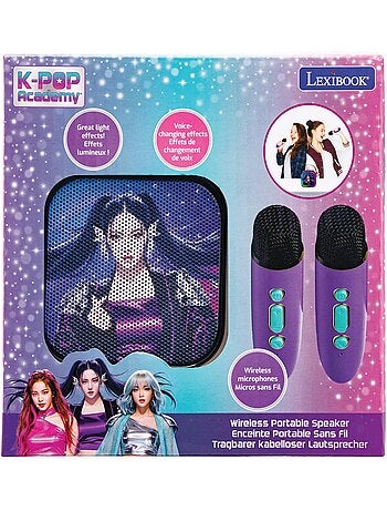 Lexibook, k-pop academy, altoparlante karaoke, 2 microfoni, viola, btc020kpz