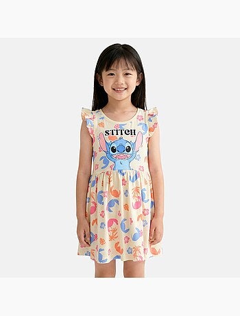 Lilo & stitch - abito a fantasia senza maniche, con scollo rotondo e volant