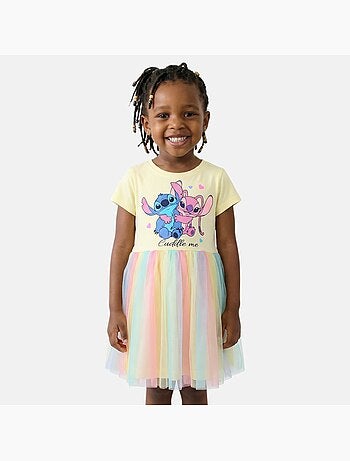 Lilo & stitch - abito stampato a maniche corte, gonna in tulle