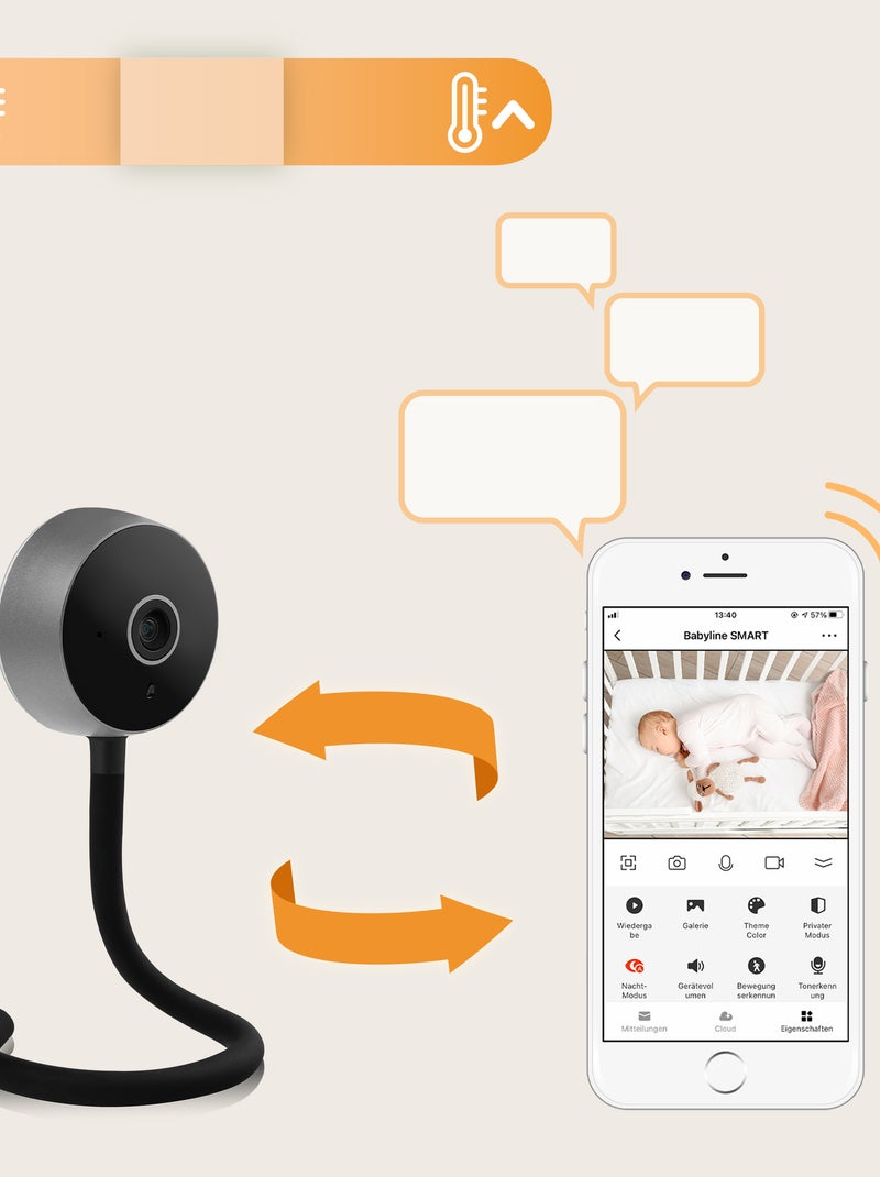 LIONELO Babyline Smart Baby Monitor - HD - WiFi - Audio bidirezionale - Visione notturna - USB Nero - Kiabi