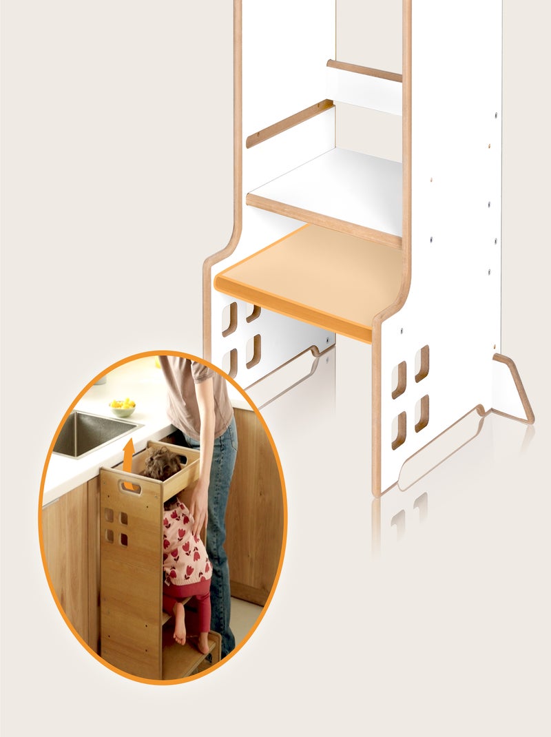 LIONELO Kitchen Helper - Torre di osservazione e apprendimento evolutiva - Montessori - Libreria Beige/Bianco - Kiabi